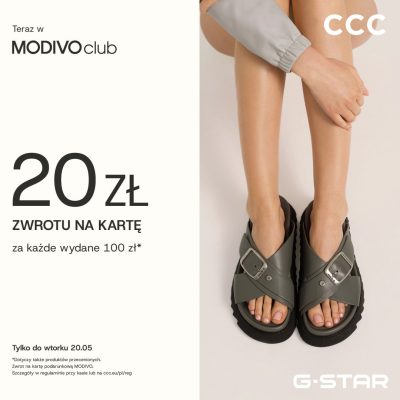Promocja CCC: W MODIVOclub zyskujesz więcej! Za każde wydane 100 zł, 20 zł wraca do Ciebie na kartę podarunkową. CCC: W MODIVOclub zyskujesz więcej! Za każde wydane 100 zł, 20 zł wraca do Ciebie na kartę podarunkową.