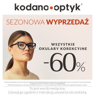 Promocja Sezonowa wyprzedaż! WSZYSTKIE okulary korekcyjne 60% taniej! Sezonowa wyprzedaż! WSZYSTKIE okulary korekcyjne 60% taniej!