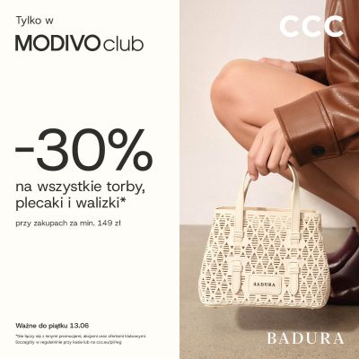Promocja CCC: Tylko w MODIVOclub! Rabat -30% na wszystkie torebki, walizki i plecaki przy zakupach za min. 149 zł. CCC: Tylko w MODIVOclub! Rabat -30% na wszystkie torebki, walizki i plecaki przy zakupach za min. 149 zł.