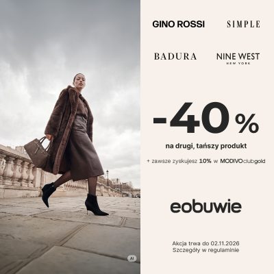 Promocja -40% na drugi, tańszy produkt w eobuwie! -40% na drugi, tańszy produkt w eobuwie!