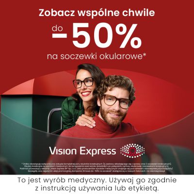 do 50% zniżki na soczewki okularowe, w tym progresywne