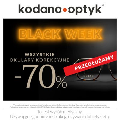 Promocja Przedłużamy Black Week! WSZYSTKIE okulary korekcyjne 70% taniej! Przedłużamy Black Week! WSZYSTKIE okulary korekcyjne 70% taniej!