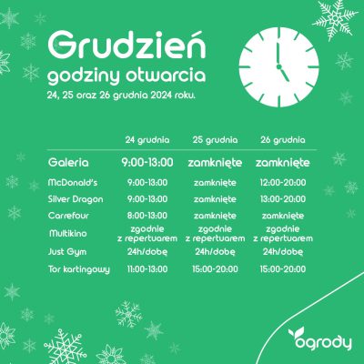 Godziny otwarcia CH Ogrody w okresie świątecznym