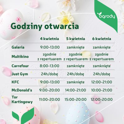 Wielkanoc w CH Ogrody – Godziny otwarcia